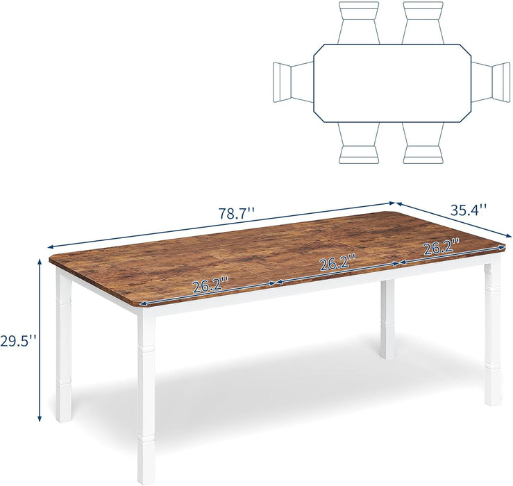 Dining Table SeventyNineInch White Brown Farmhouse