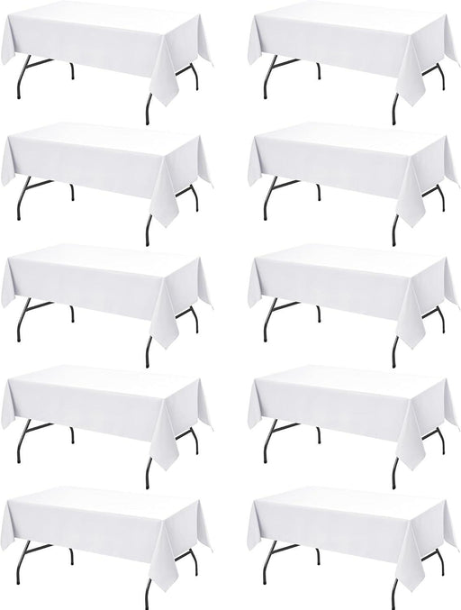 10-Pack White Tablecloths for Rectangle Tables, 60 X 102 Inches, Stain-Resistant Polyester Fabric for 6 Foot Tables - Washable Table Covers for Weddings, Banquets, Birthday, Parties, Events
