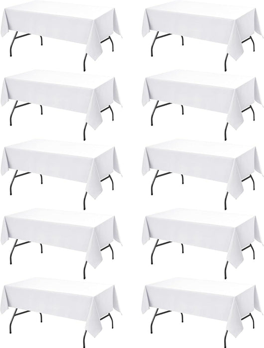 10-Pack White Tablecloths for Rectangle Tables, 60 X 102 Inches, Stain-Resistant Polyester Fabric for 6 Foot Tables - Washable Table Covers for Weddings, Banquets, Birthday, Parties, Events