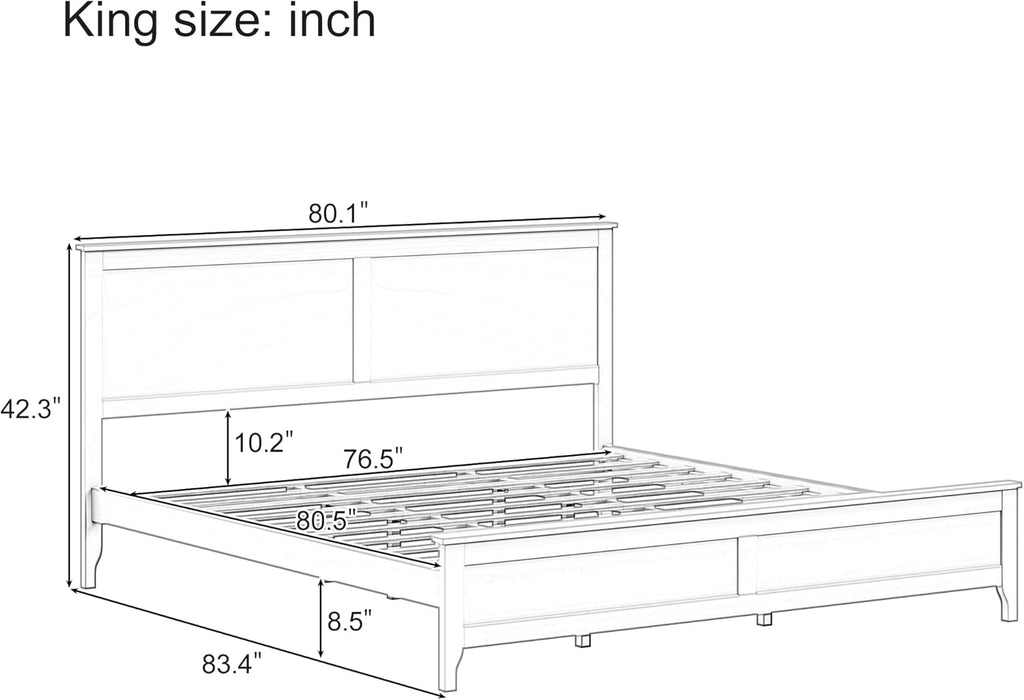 Modern Solid Wood King Size Platform Bed with Headboard,No Box Spring Needed,Easy Assembly,Natural