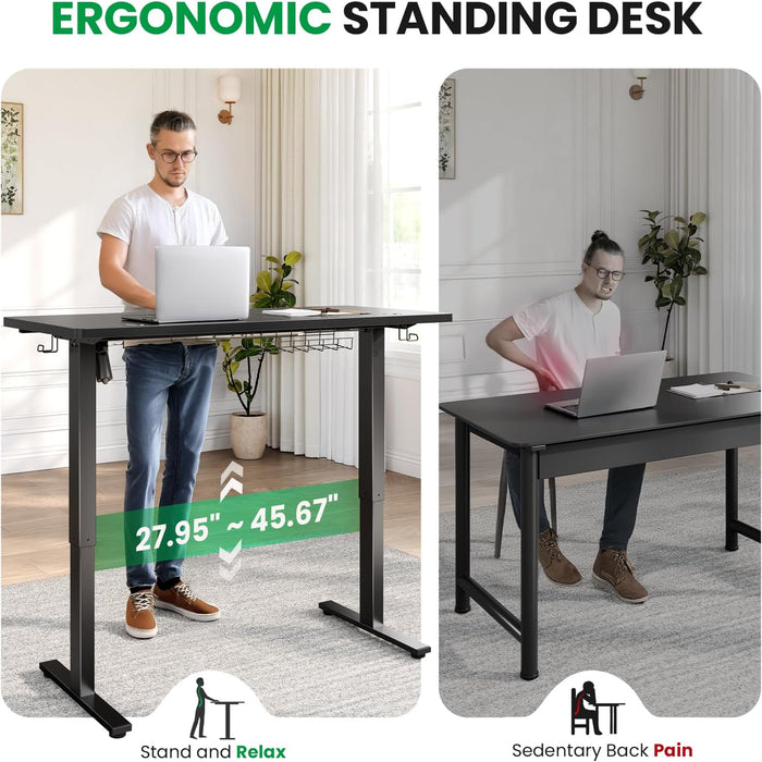 Electric Standing Desk Adjustable - 55 X 24 Inch Sit Stand up Desk with 0.8 Inch Thick Tabletop - Adjustable Height Table with 3 Memory Preset, Cable Management for Home Office