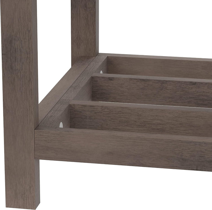 Gray Upholstered Vanity Stool With Linen Upholstery