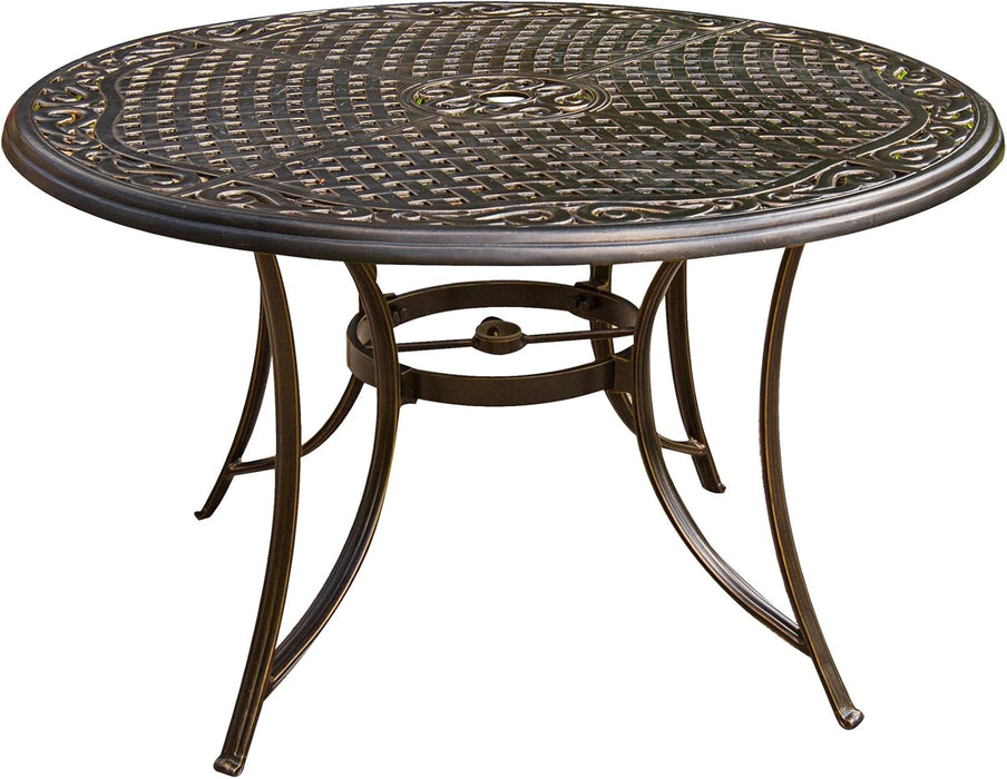 Traditions 5-Piece Rust Resistant Aluminum Patio Dining Set with Blue Cushions, Swivel Rockers and Aluminum round Dining Table, Outdoor Dining Set for 4