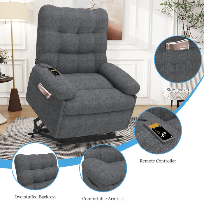 Power Lift Recliner Chair, Recliners with Remote Control and Side Pocket for Living Room, Single Sofa for Elderly and Adults, Ergonomic Lounge Electric Recliner Chair for Home Theater, Gray