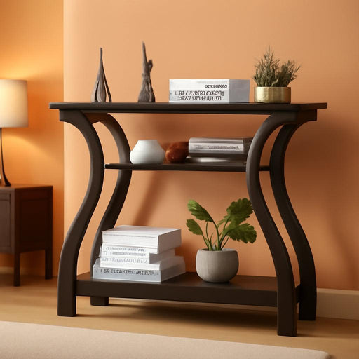 Wood Console Table with Curved Legs and Shelf, 3 Tier Modern Accent Sofa Table for Entryway, Living Room, Hallway, 47 in Wide, Easy Assembly (Cappuccino/Dark Brown)