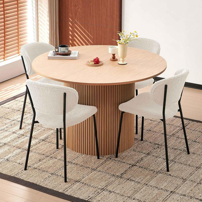 5-Piece Dining Set, Space-Saving Farmhouse Table & Chair Set for 4, 47-Inch round Dinner Table Set, Boucle Padded Seat, Curved Backrest - Beige and Oak