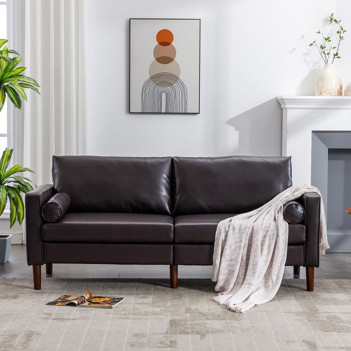 Black Leather Mid-Century Modern Loveseat (77")