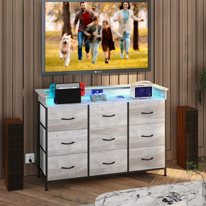 Nine Drawer Dresser With Charging Station Lighting