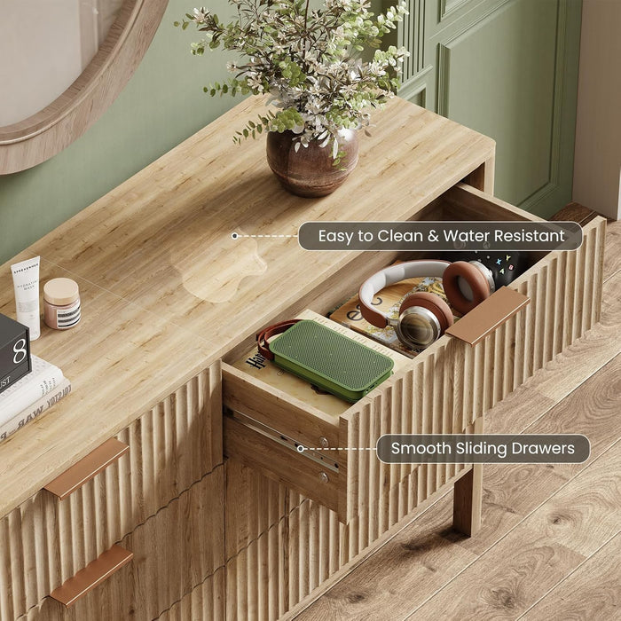 Solid Oak 55InchWideDresserWithSixDrawersStorageOrganization