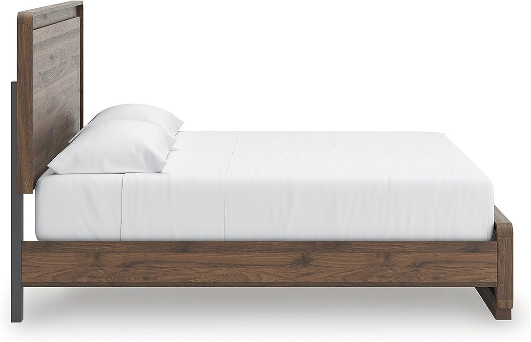 Signature Design by Ashley Hollinaze Contemporary Panel Platform Bed with LED Lighting, Foundation or Box Spring Not Needed, King, Dark Brown