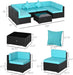 7-Piece Patio Furniture Sets Outdoor Wicker Conversation Sets All Weather PE Rattan Sectional Sofa Set with Cushions & Tempered Glass Desktop, Turquoise
