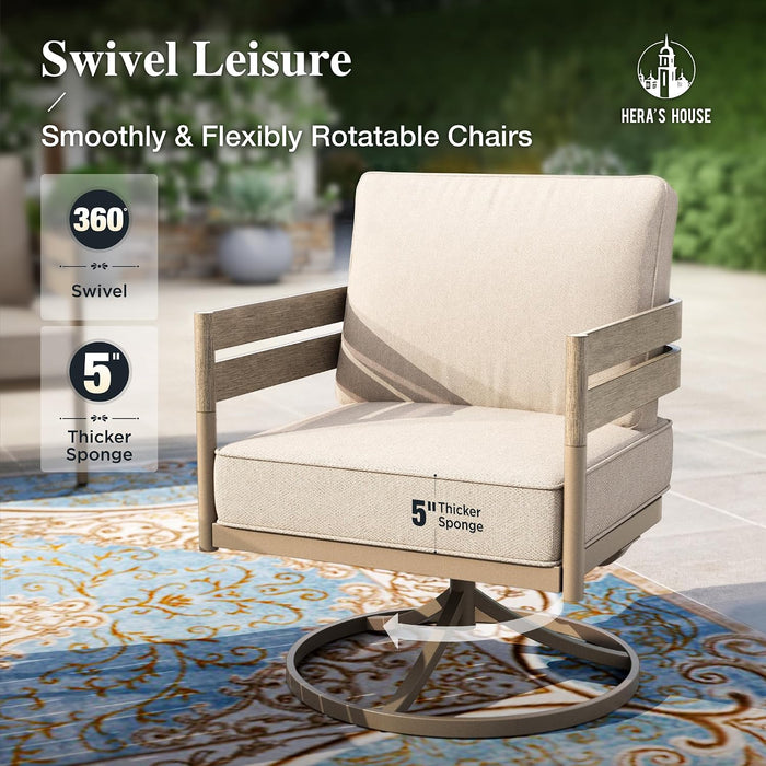 4-Piece Metal Patio Conversation Set, Swivel Chairs, Beige