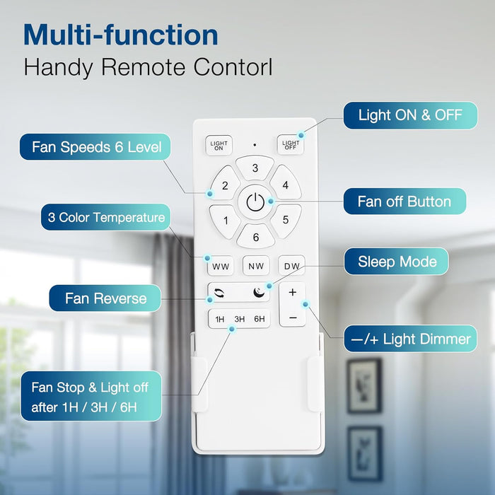 Ceiling Fans with Lights and Remote Control, 52 Inch, 6 Speeds Reversible DC Motor, 3 Color Dimmable Light, Timer, Noiseless, Black, 5 Blades