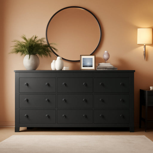 9-Drawer Dresser, Modern Wooden Storage Chest of Drawers, Dresser TV Stand, Wood Drawer Organizer with Metal Handles for Bedroom, Living Room, Hallway