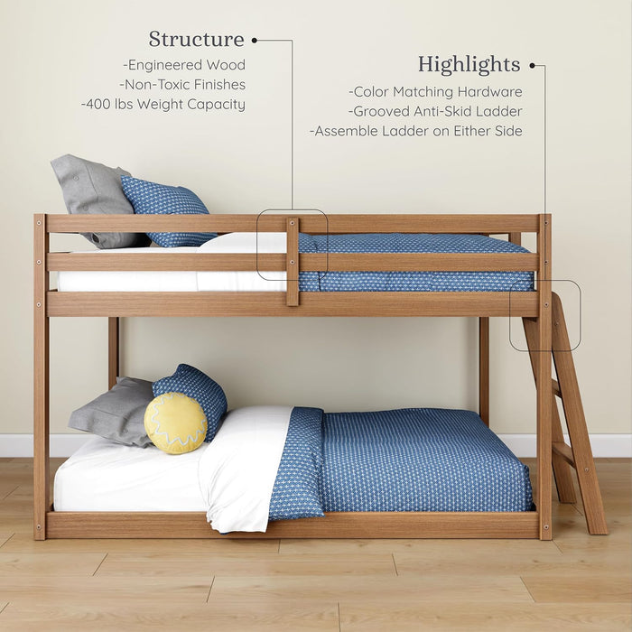 Twin Over Twin Low Bunk Bed OakEmbossedPecanFinish