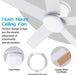 52" Ceiling Fan with Light, White,6 Speeds DC Reversible Motor,Timing, Dimmable for Bedroom, Kitchen, Patios