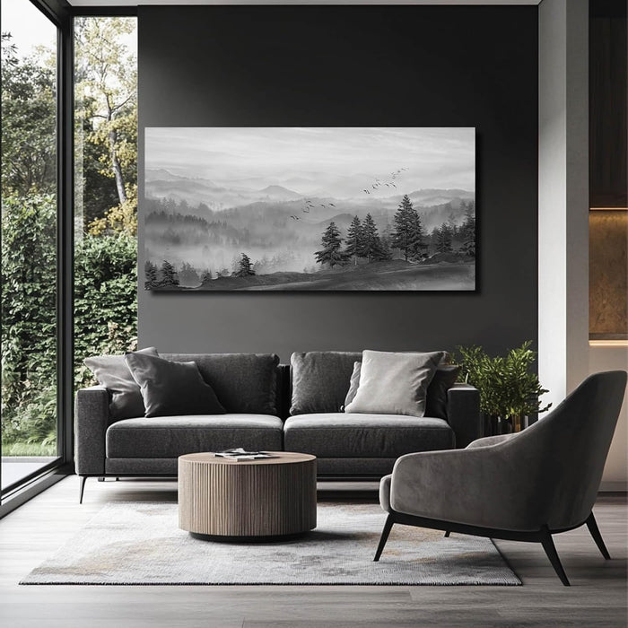 Grey Pictures Wall Decor Forest Artwork Mountain Canvas Painting Landscape Wall Art Prints for Living Room Bedroom Home Hanging Decor 24X48 Inch