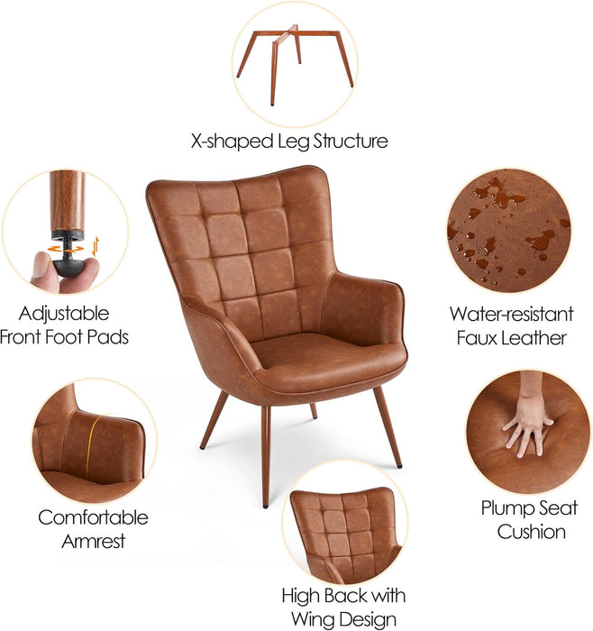 Leather Accent Chairs, Living Room Chairs Leather Large Armchairs Accent Chairs with Metal Legs for Living Bedroom Office Statement, Camel