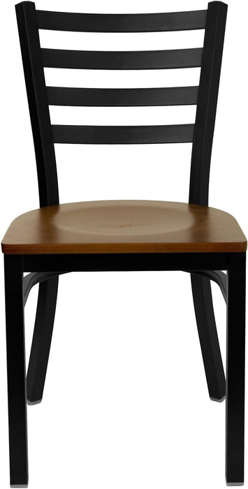 2 Pack HERCULES Series Black Ladder Back Metal Restaurant Chair - Cherry Wood Seat