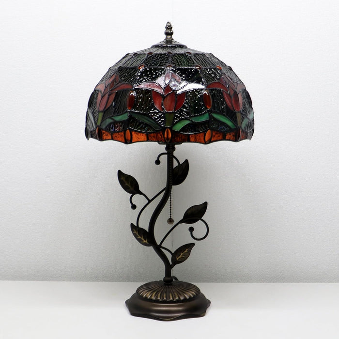 Tiffany Style Red Tulip Stained Glass Table Lamp 19 Inch
