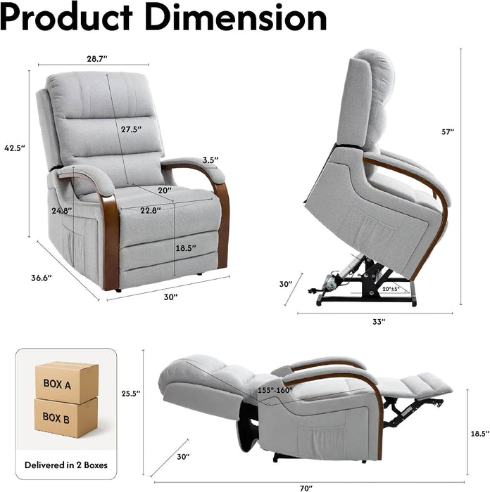 FLEXISPOT Dual Motor Power Lift Recliner Chair for Elderly, Electric Lay Flat Reclining Chair with Massage & Heat, Side Pockets, Fabric Single Sofa for Living Room