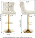 Swivel Gold Bar Stools Set of 2, Velvet Adjustable Barstools with Tufted Back, Nailheads Trim and Pull Ring, Counter Height Upholstered Bar Chairs for Kitchen Island Restaurant Home (Cream-Gold)