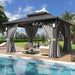 10'X12' Hardtop Gazebo with 4 LED Lights, Outdoor Gazebo with Galvanized Steel Double Roof, Patio Gazebo with Breathable Netting & Privacy Curtain, Decor Hooks for Backyard, Gray