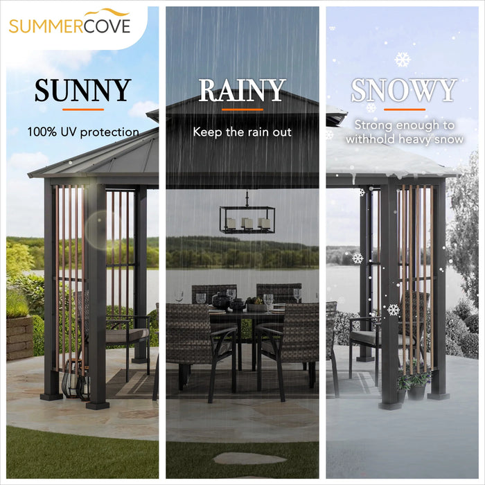 Sunjoy 11 X 13 Ft. Hardtop Gazebo Outdoor 2-Tier Steel Hardtop Metal Gazebo with Dual Rails and Ceiling Hook, Suitable for Patio & Backyard, Grey