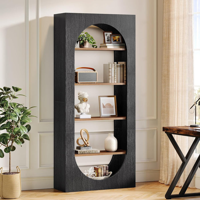Tribesigns 5-Tier Black Bookshelf, 70.87-Inch Tall Arched Bookcase with Storage, Modern Arch Book Shelf Storage Organizer for Living Room, Home Office