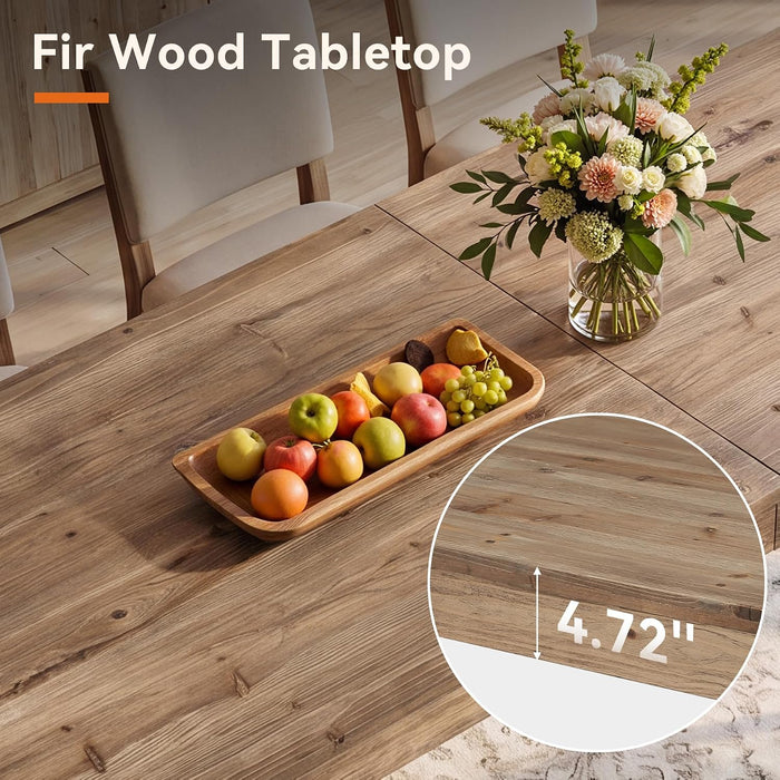 86.6-Inch Solid Wood Dining Table with Double Pedestal for Dining Room (Retro Brown)