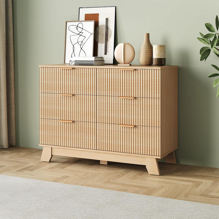 6 Drawer Dresser for Bedroom, Fluted 39.4" Wide Chest of Drawers