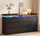 63" 9 Drawer Dresser with LED Light, Black