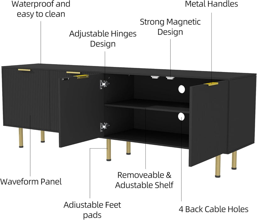 Black TV Stand for Tvs up to 80 Inch,Tv Stands for Living Room & Bedroom,Mid Century Modern TV Console,Entertainment Center with Storage,Entertainment Stand,Tv Cabinet for 55,60,65,70,72,75,80 Inch TV