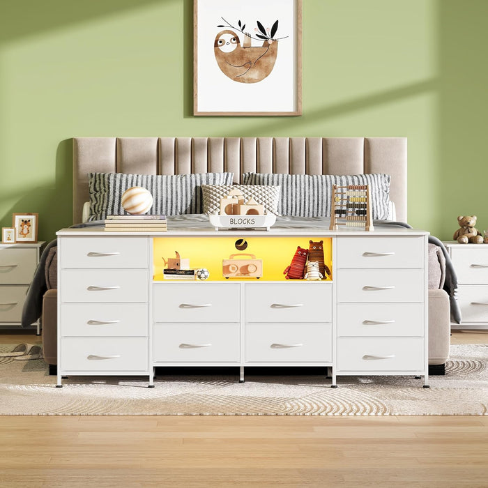 White TV Stand Dresser With IntegratedLEDs 65To75InchTV