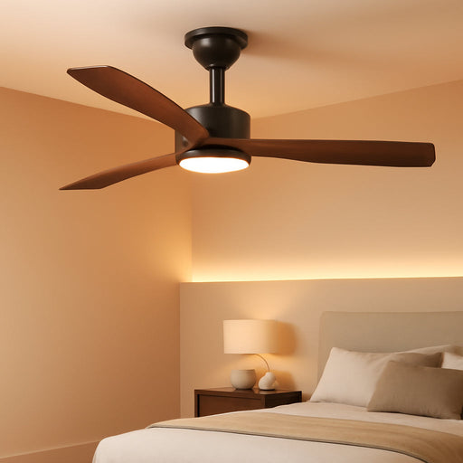 52 Inch Ceiling Fans with Lights and Remote Control, Reversible, 3 Wood Blades, 6 Speeds, 3CCT Dimmable, Noiseless, Indoor/Outdoor Black Walnut Ceiling Fan for Bedroom Living Room Gazebo Patio