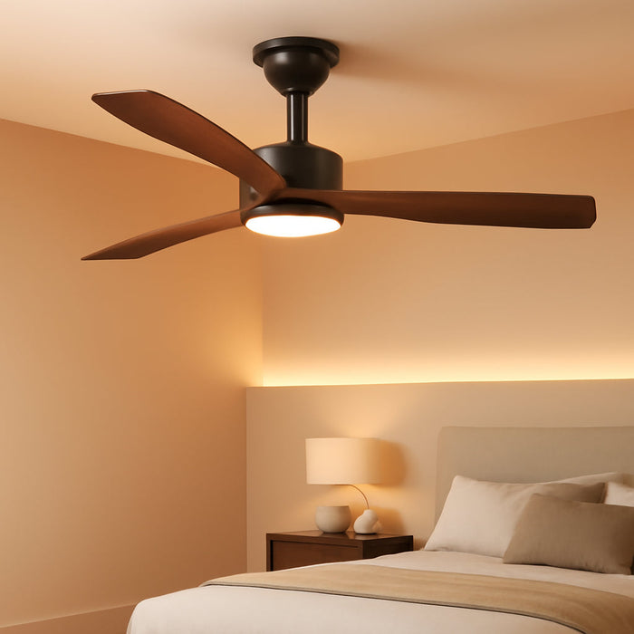 52 Inch Ceiling Fans with Lights and Remote Control, Reversible, 3 Wood Blades, 6 Speeds, 3CCT Dimmable, Noiseless, Indoor/Outdoor Black Walnut Ceiling Fan for Bedroom Living Room Gazebo Patio