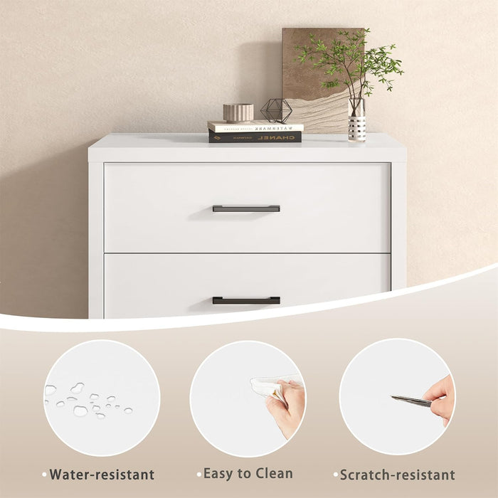 3 Drawer Dresser for Bedroom, Wood Samll Chest of Drawers with Wide Storage Organizer, Mid-Century Modern Tall Nightstand for Closet, Entryway, Hallway, White