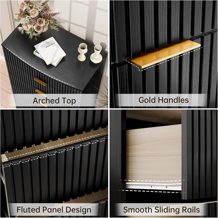 Fluted 6 Drawer Dresser for Bedroom,47'' Tall Chest of Drawer W/Gold Handle