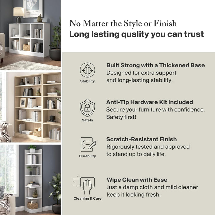 Bush Furniture Universal Small 2 Shelf Bookcase in Black - Set of 2, Matching Storage and Display Bookshelves for Home Office or Living Room Organization