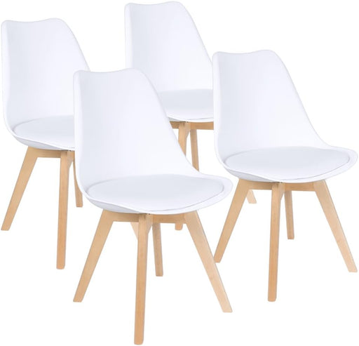 Mid Century Modern DSW Upholstered Side Beech Wood Legs and Soft Padded Shell Tulip Chair for Dining Living Room Bedroom Kitchen Set of 4 (White)