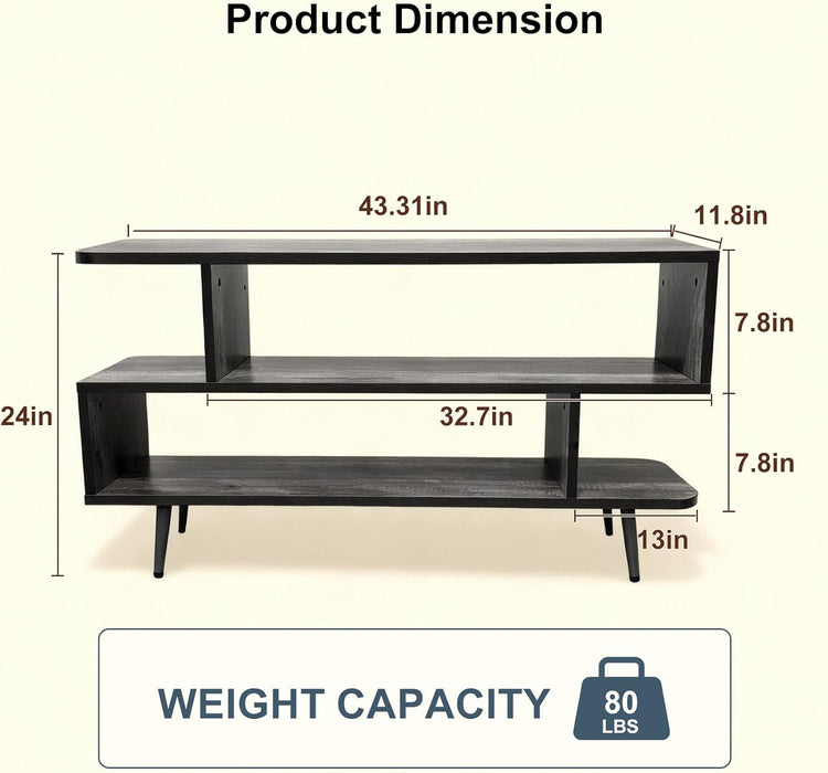 TV Stand for Tvs up to 65'', Modern Entertainment Center with 3 Open Storage Shelf, Sturdy Media Console Table for Living Room/Entrance/Sofa Cabinet, Large Capacity,Easy Installation-Grey Oak