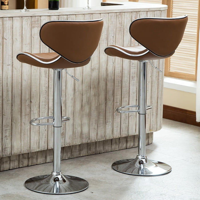 Masaccio Cushioned Leatherette Upholstery Airlift Adjustable Swivel Barstool with Chrome Base, Set of 2, Caramel