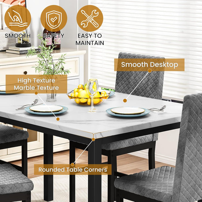 SlateGrey Marble Tabletop Five Piece DiningSet Premium