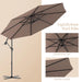 10' Hanging Solar LED Umbrella Patio Garden Sun Shade Offset Market W/Base Tan