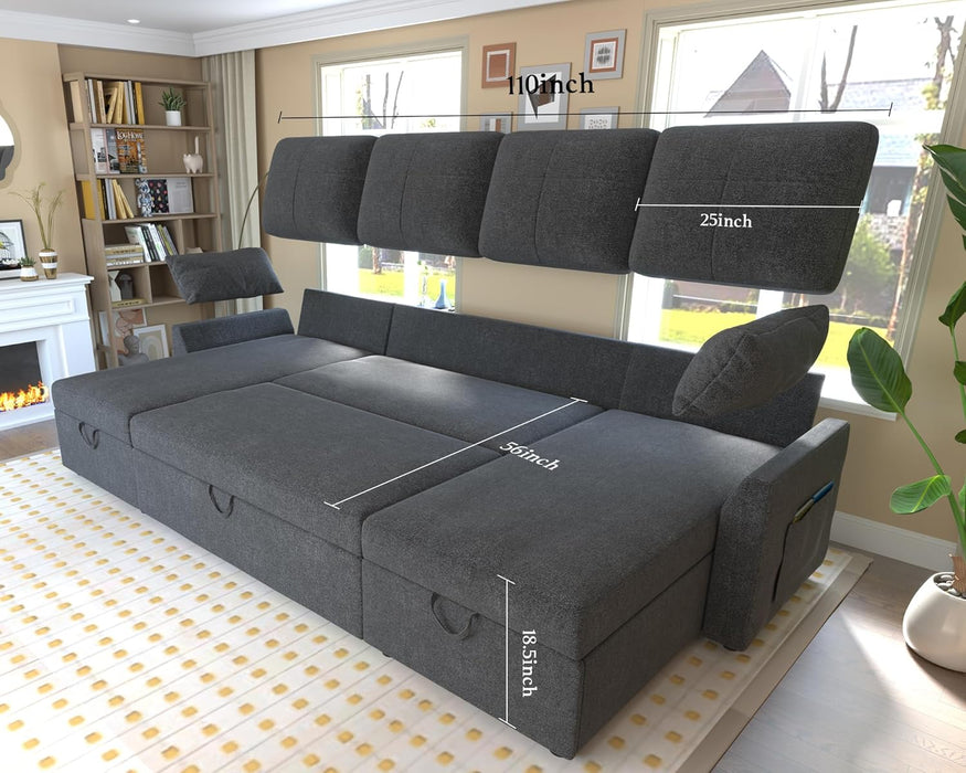 Oversized L-Shaped Sleeper Sectional Sofa with Storage