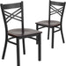 2 Pack HERCULES Series Black ''X'' Back Metal Restaurant Chair - Walnut Wood Seat