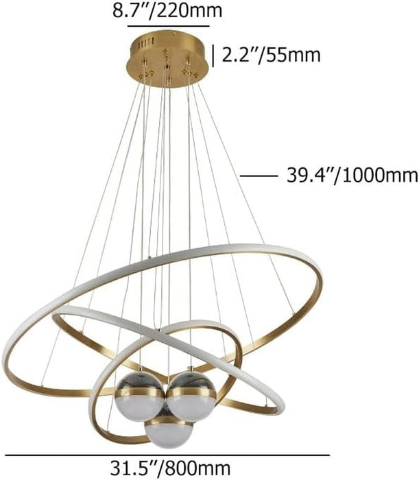 Gold Triple Light LED Ceiling Chandeliers Dimmable