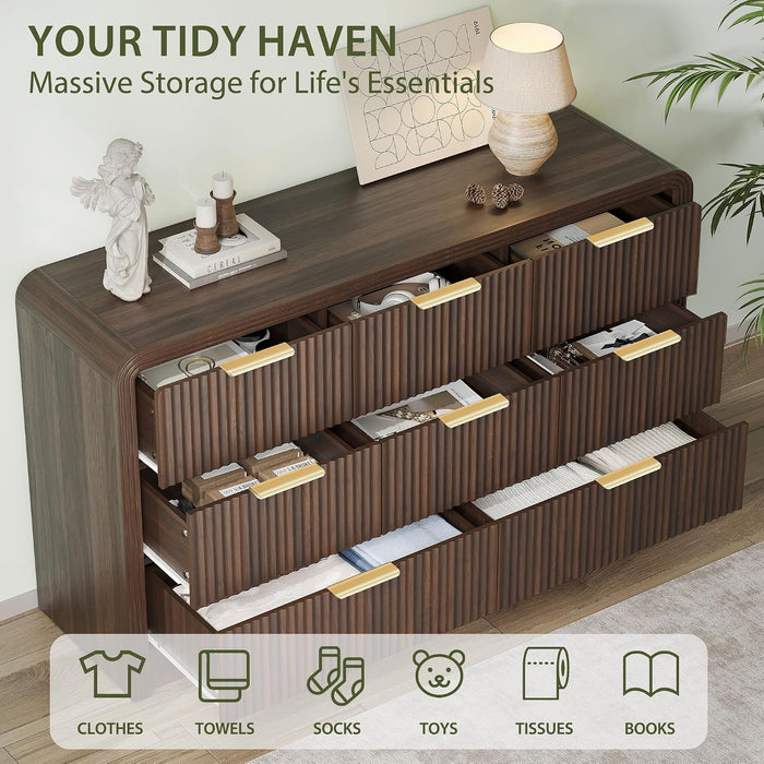 55" W Fluted 8-Drawer Dresser for Bedroom, Walnut