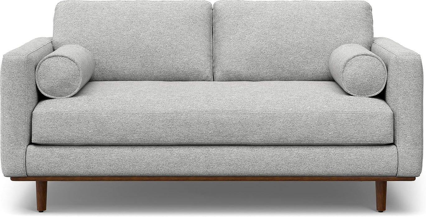 Morrison Mid-Century Modern 72 Inch Wide Sofa with Ottoman Set in Mist Grey Woven-Blend Fabric for the Living Room and Family Room