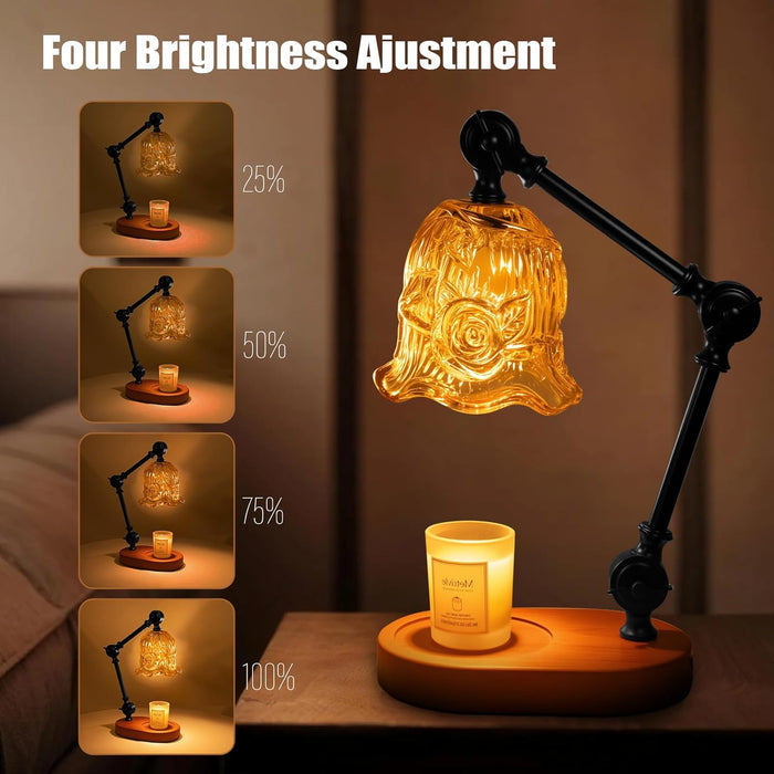 Candle Warmer Lamp, Dimmable Wax Melting Warmer with Adjustable Height, Bedroom Living Room Home Decor, Birthday Relaxation Gifts for Women (Amber, Flower)